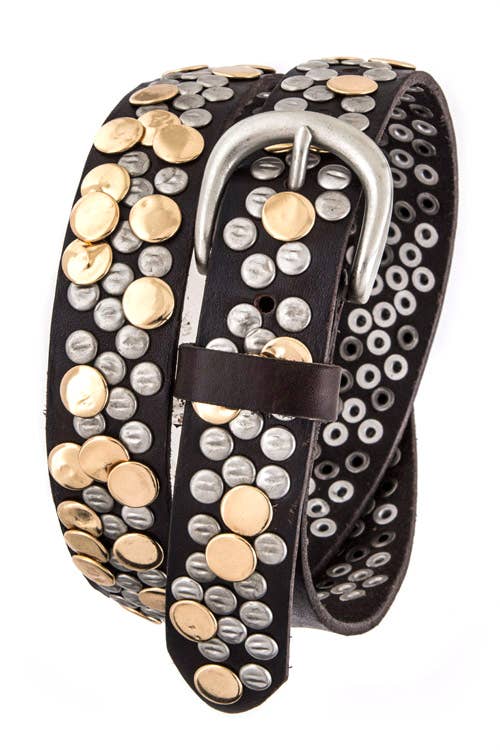 Button Stud Brown Leather Belt