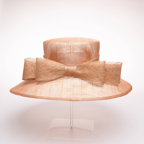 Classic Sinamay Downbrim Hat With Sinamay Ribbon bow in back: Silver Blue