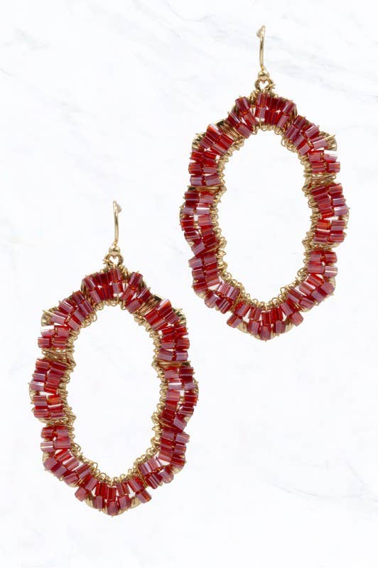 Crimson Beaded Hoop Earrings: Burgundy