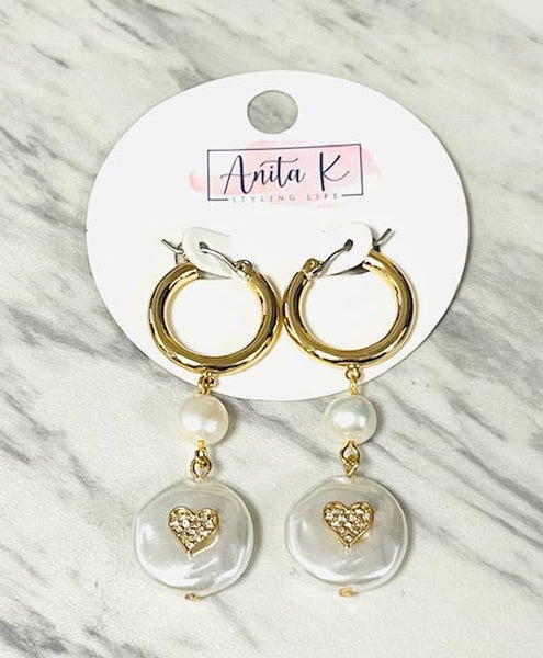 Crystal Heart & Pearl Drop Hoop
