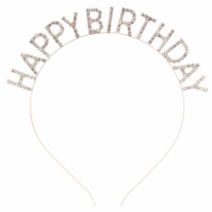 Happy Birthday Rhinestone Headband: Rose Gold-Clear