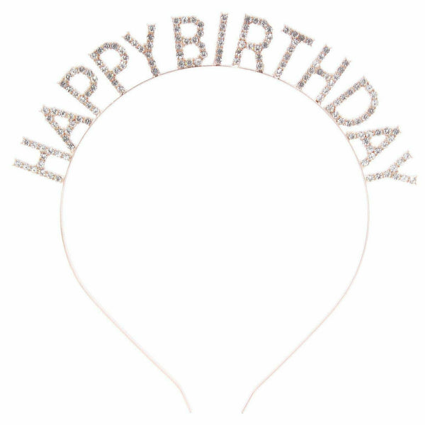 Happy Birthday Rhinestone Headband: Rose Gold-Clear