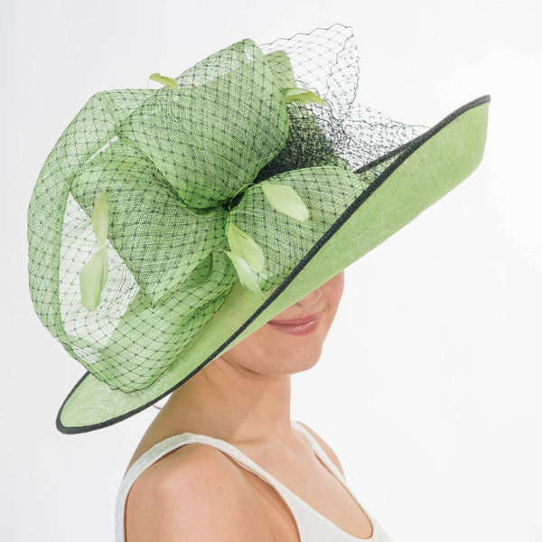 Large Two Tone Veil Sinamay Hat`: Lt. Pink+Navy