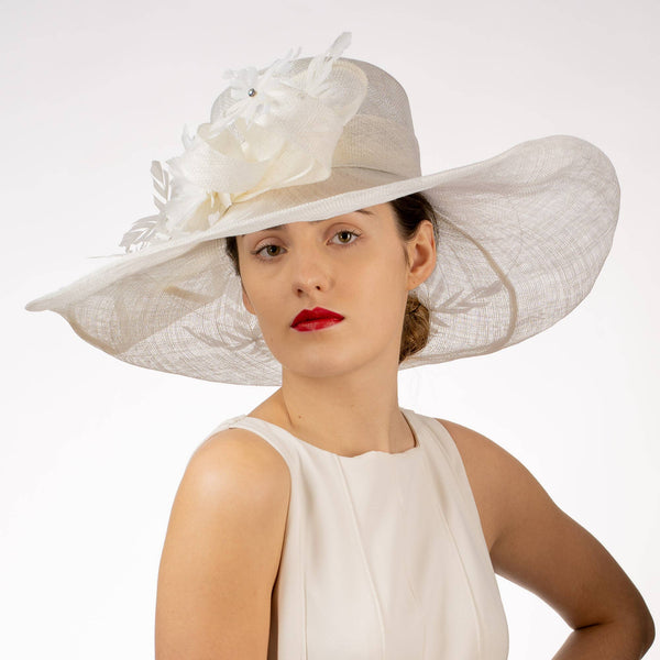 AJ599S Embellished Feather Twist Bow Wide Brim Sinamay: BLACK