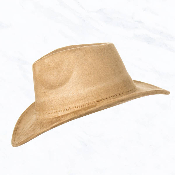 Suede Regular Cowboy Fedora Hat with Studded Belt: Ivory