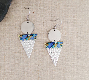 Alcohol Ink Stainless Steel Triangle Earrings: Blue/Browns