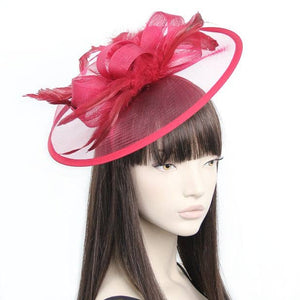 Style Doris. Ruby Red Net And Feather Fascinator