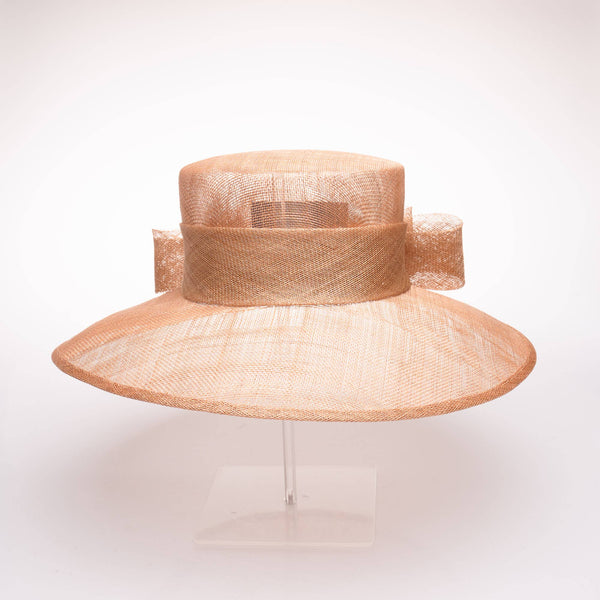 Classic Sinamay Downbrim Hat With Sinamay Ribbon bow in back: Silver Blue