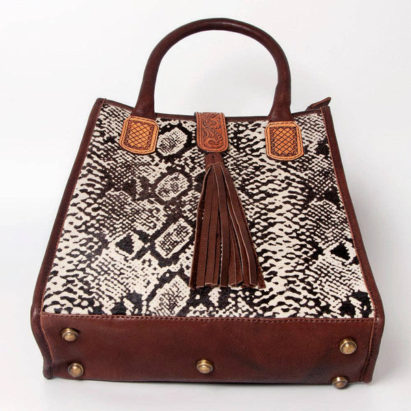 LC-ADBGA279 American Darling Cowhide Tote with Tooled Leather & Tassel Genuine Hair-On Hide: ADBGA279C