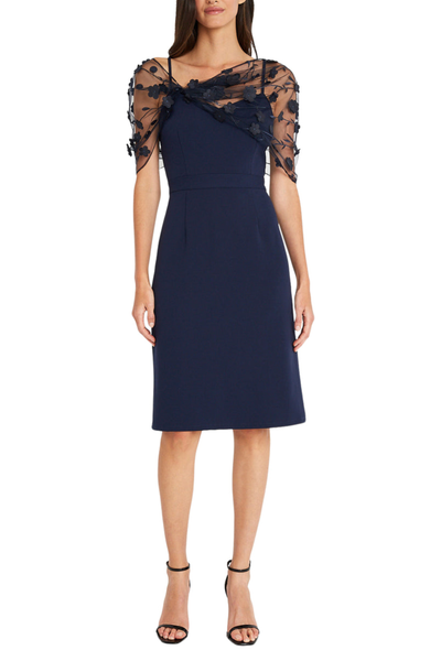 Navy Applique Sleeve Sheath Dress