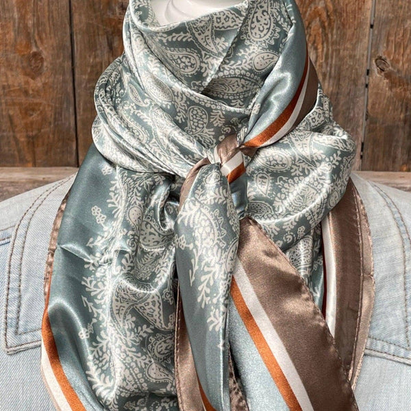 35X35"  Seafoam & Cream Paisley Wild Rag/Scarf WR3410