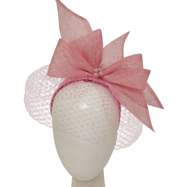 5936H Large Sinamay Bow And French Veil Fascinator On 3.5Cm: Emerald