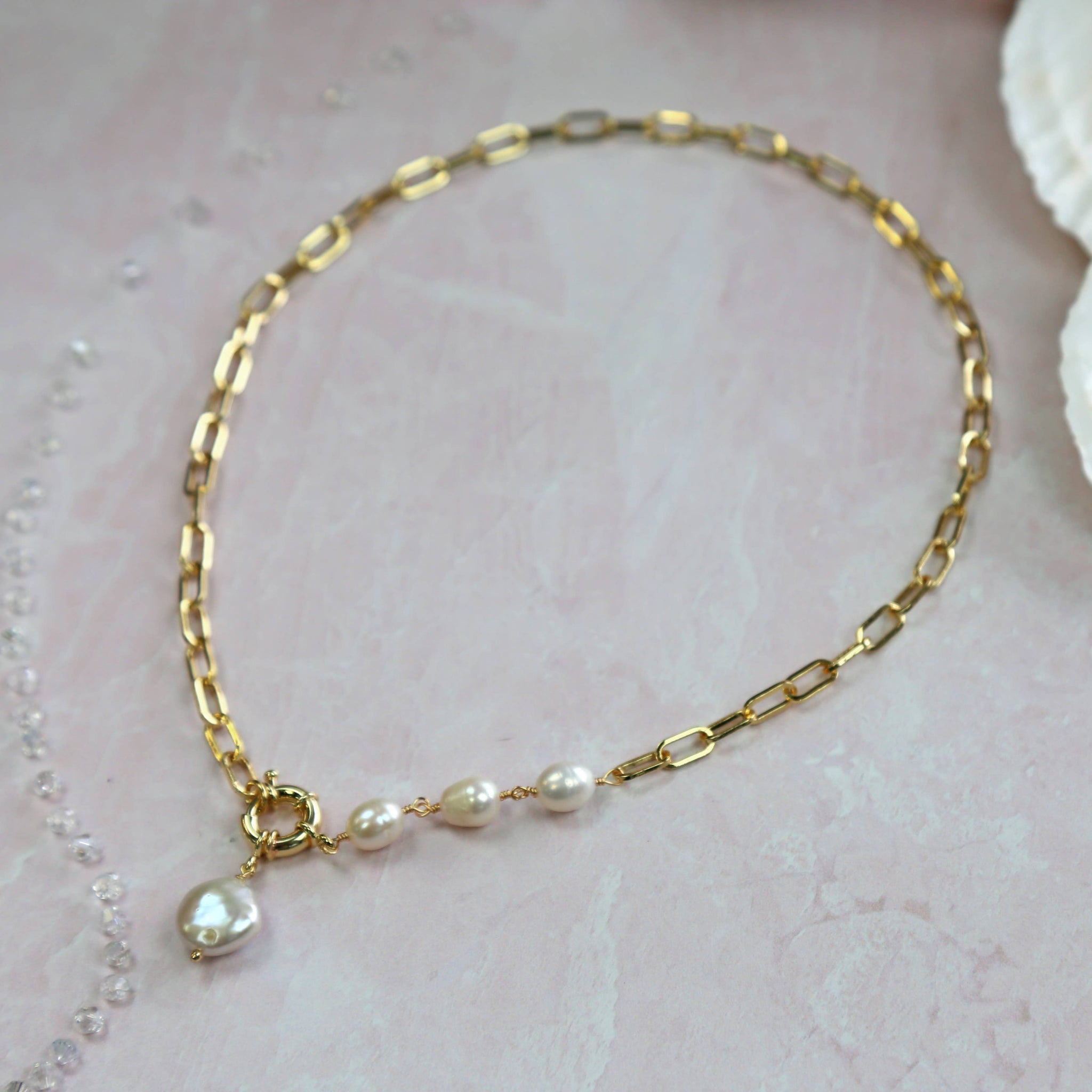 Cultured Pearl Link Chain Necklace