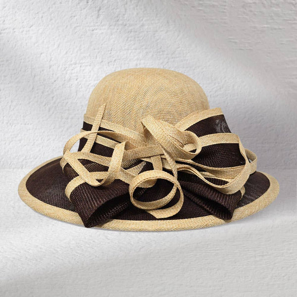 Two Tone Bow Accent Elegant Sinamay Dressy Hat: Beige,Brown