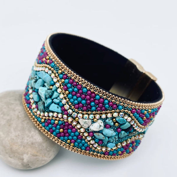 Bohemian Handmade Gravel Beads Magnetic Buckle Bangle: 4
