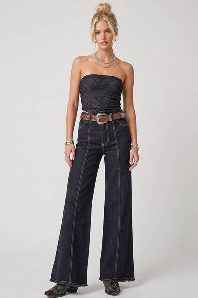 WIDE LEG PALAZZO FIT JEANS 2472PIA BLACK: Black / M