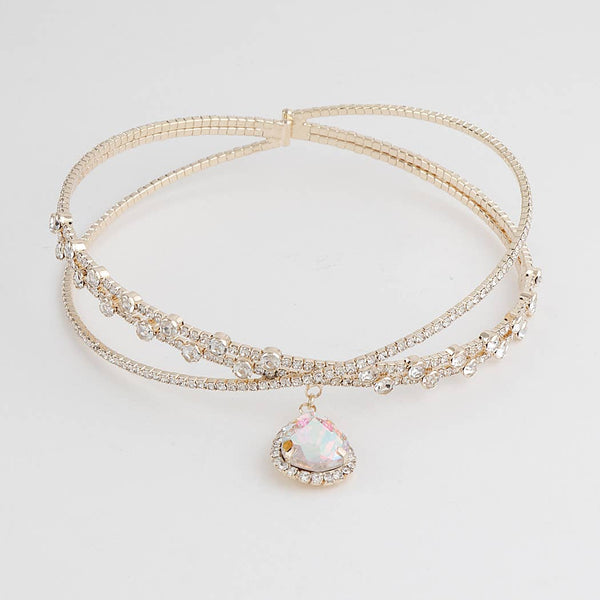 Crystal Teardrop Cross Choker Necklace: Silver Clear