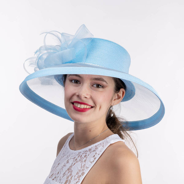 301886 Ribbon Bow Crinoline Brim Poly Straw Hats: PP / NAVY