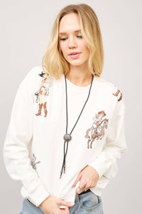 23230T - Western Motif Embroidered Graphic Sweatshirt: OFF WHITE / M