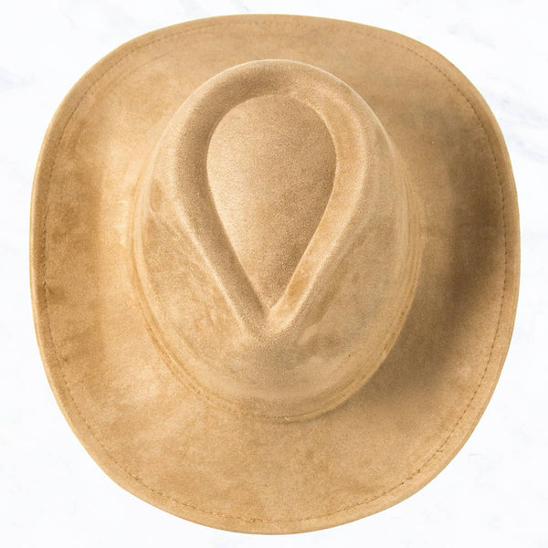 Suede Regular Cowboy Fedora Hat with Studded Belt: Ivory