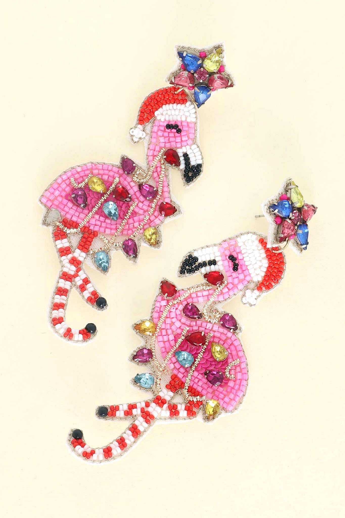 Jeweled Flamingo Christmas Beaded Dangle Earrings