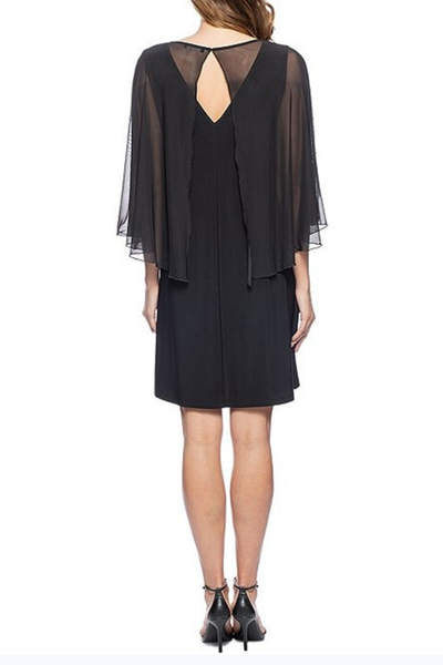 Marina Embellished Sheer Capelet Sleeve Dress: BLACK / L