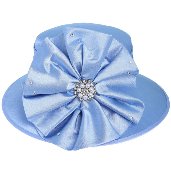 Floral Down Brim Brooch Accent Dressy Braid Hat: Burgundy