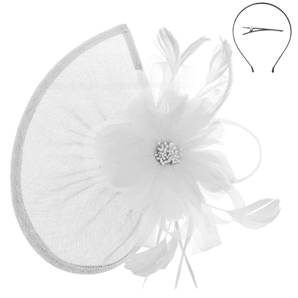 Beaded Pistil Feather Flower w/ Loops Mesh Fascinator: Burgundy