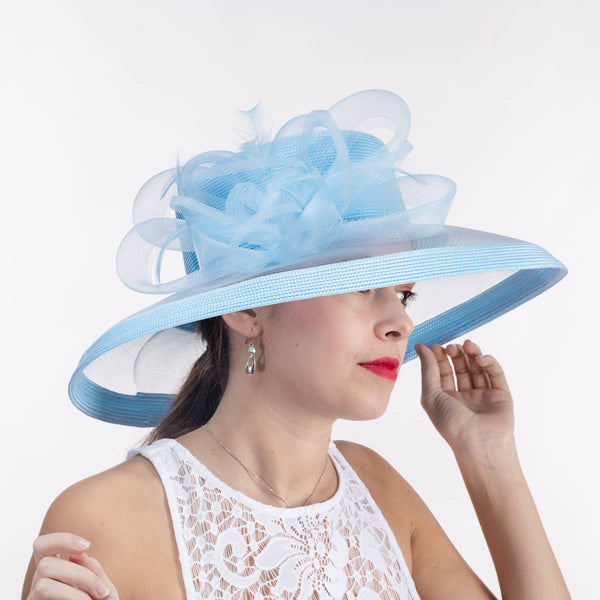 301886 Ribbon Bow Crinoline Brim Poly Straw Hats: PP / NAVY