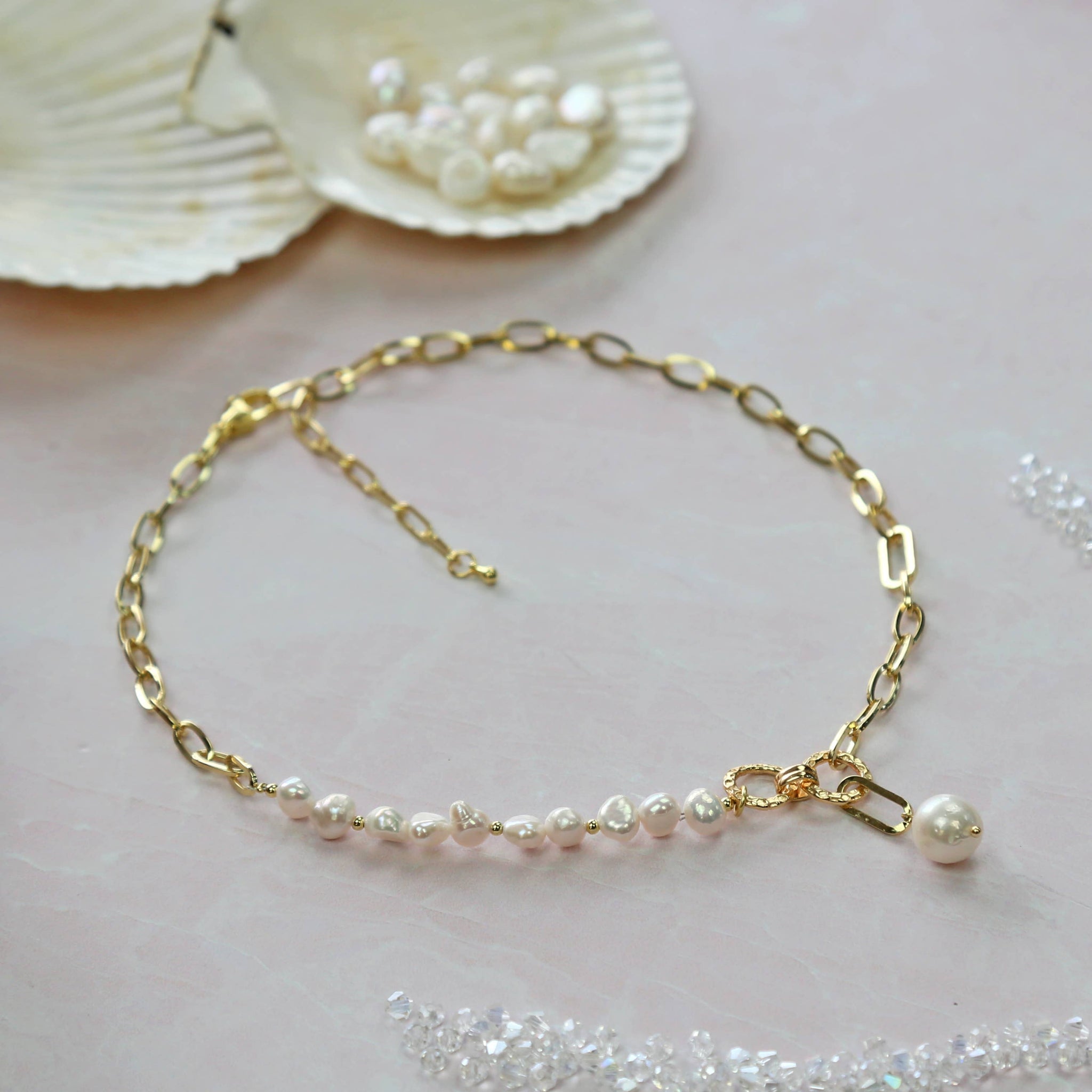 Cultured Pearl Link Chain Necklace