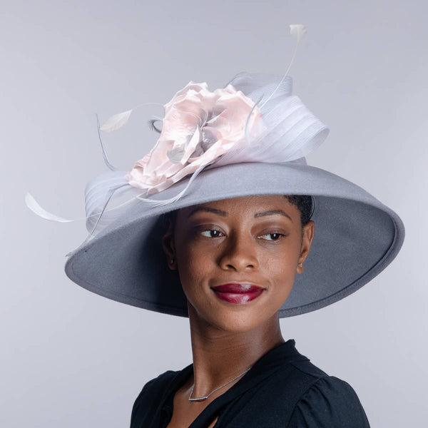 400783 Silk Flower Bow Down Brim Wool Felt Hats: IVORY / Felt