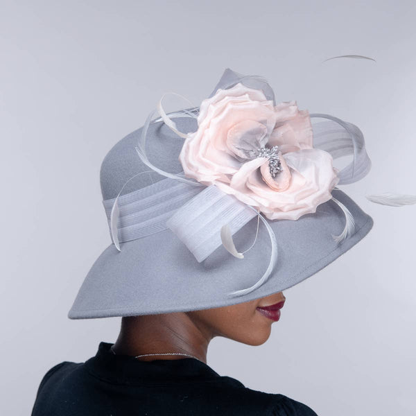 400783 Silk Flower Bow Down Brim Wool Felt Hats: IVORY / Felt