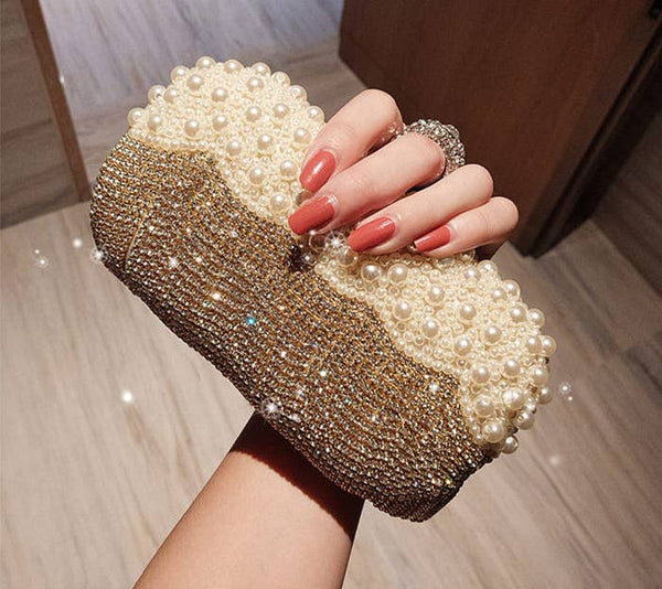 Elegant Pearl and Crystal Clutch L6130: Silver