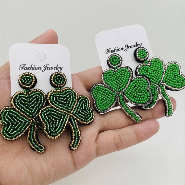 Clover Bead Earrings Hand-woven Stud Earrings: Gold