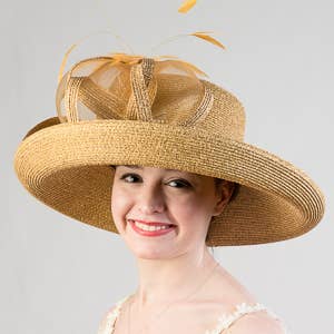 331744 Black Feather Bow Metallic Turn Up Hats: NAVY / Metallic