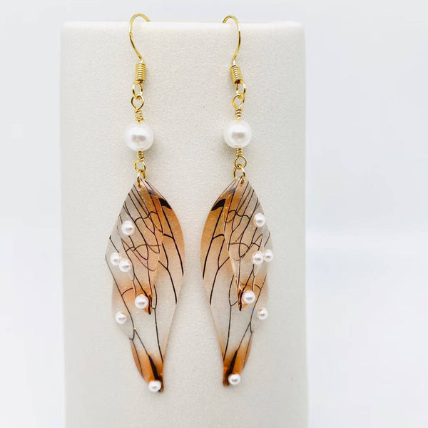 Colorful Double Butterfly Wings Dangle Earrings: Pearl-Light Blue