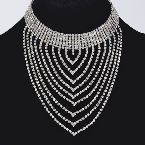 Layered Rhinestone Necklace: Silver
