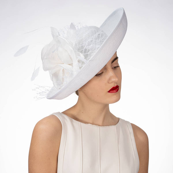 301902 Silk Flower Veil Poly Straw Church Hats: PP / IVORY