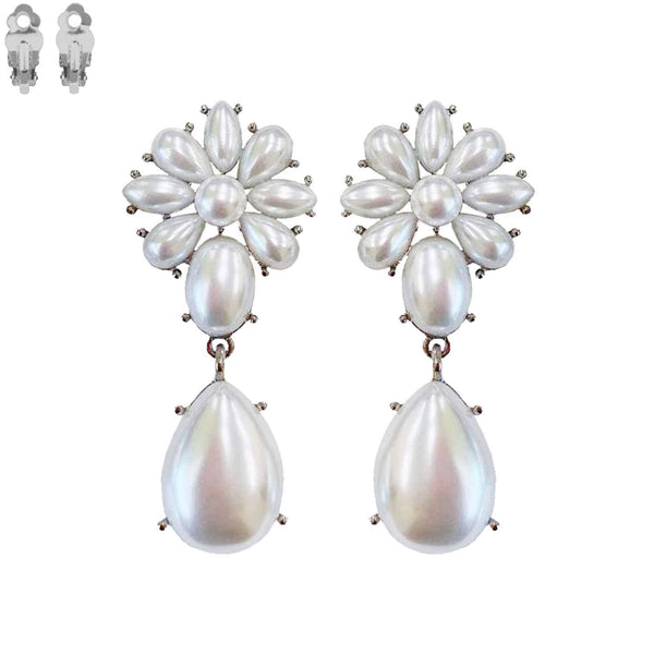 Stone Cluster Teardrop Clip - On Earrings: Crystal