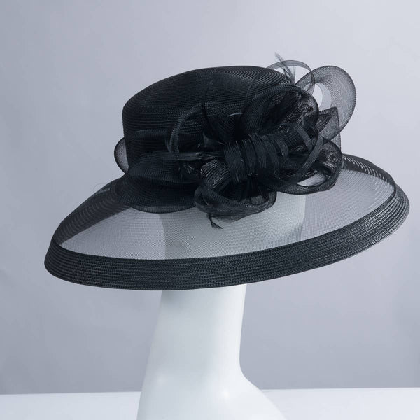 301886 Ribbon Bow Crinoline Brim Poly Straw Hats: PP / NAVY
