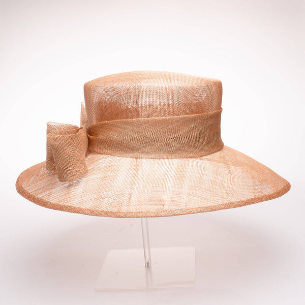 Classic Sinamay Downbrim Hat With Sinamay Ribbon bow in back: Silver Blue