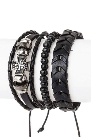 Leather Cross Set Bracelet