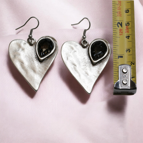 Pewter Heart Earrings with Crystal