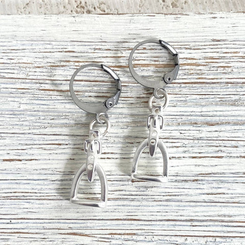 Horse bit earrings stirrup earrings Equestrian derby: Matte silver