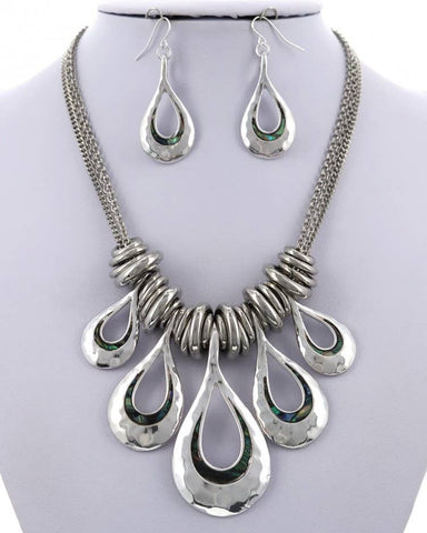 Abalone Hammered Necklace Set