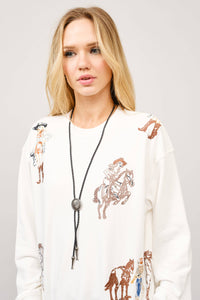 23230T - Western Motif Embroidered Graphic Sweatshirt: OFF WHITE / L