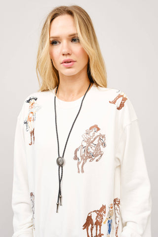 23230T - Western Motif Embroidered Graphic Sweatshirt: OFF WHITE / L