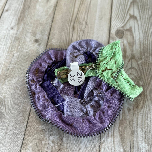 OOAK Vintage Zipper Flower Brooch Purple Lavender