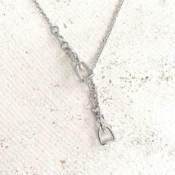 Equestrian jewelry  Y style horse bit stirrup necklace : Silver