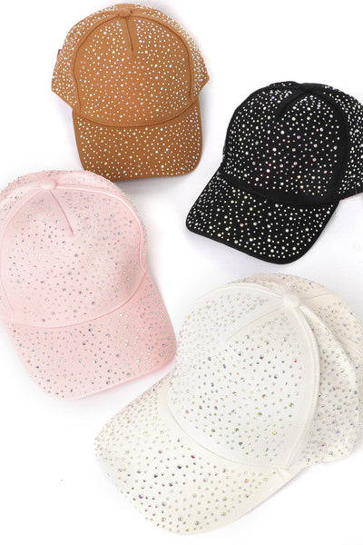 Jeweled Crystal Rhinestone Studded Baseball Cap: Black
